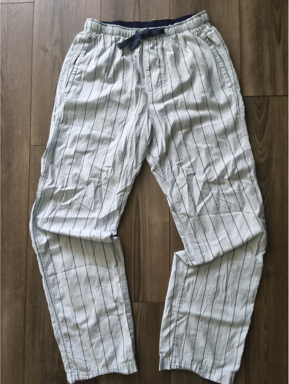 GAP Unisex XS Light Blue Pinstripe Cotton Lounge Pants Drawstring Pockets
